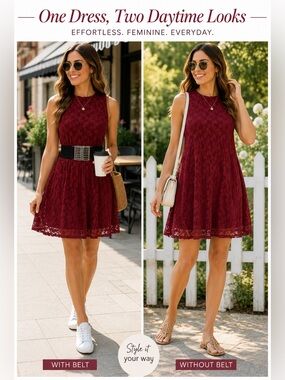 Garage burgundy sleeveless lace flare A-line dress Sz L